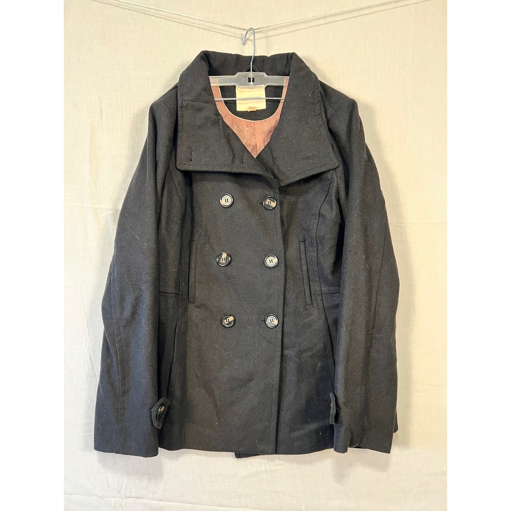 Thread & Supply Womens Black Wool Blend Double Breasted Peacoat XL CC25551